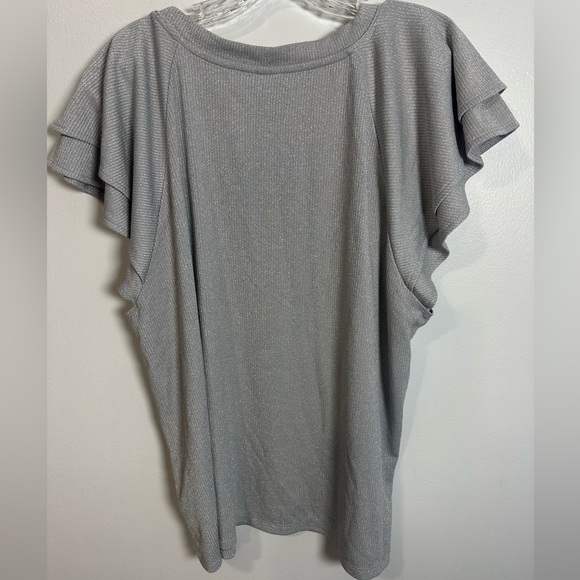 GAP Silver Metallic Shimmer Ruffle Sleeve Blouse Size XXL - Picture 2 of 6